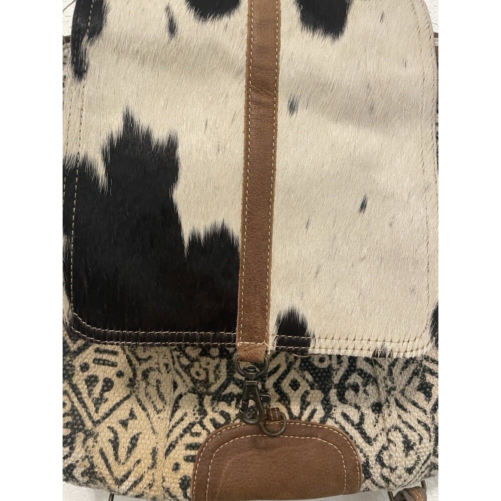 Cow Print Handbag Myra Bag leather Hairon Upcycled western Backpack Purse Bag - Picture 2 of 16